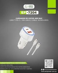 CARGADOR PARA AUTO TIPO C 48 W MAX