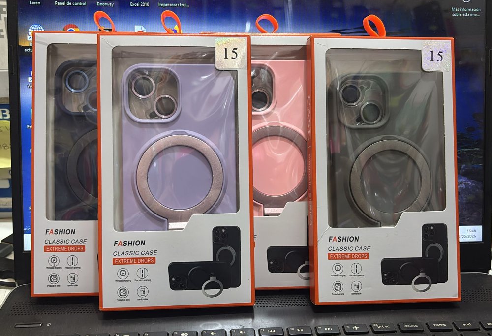 CASE IP 15 MAGNETICO C/ SOPORTE  FASHION CAJITA NARANJA