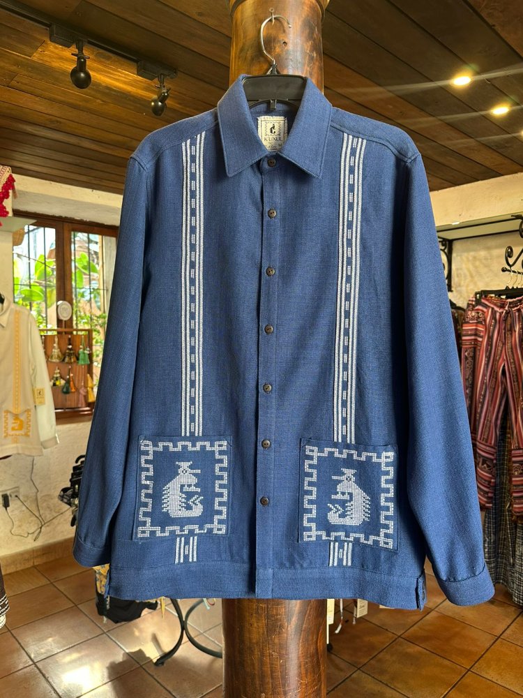 Guayabera II Azul con Blanco Manga Larga