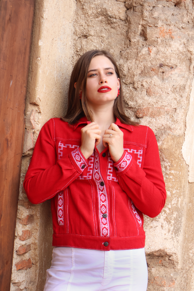 Chaqueta Quetzal Rojo con Blanco