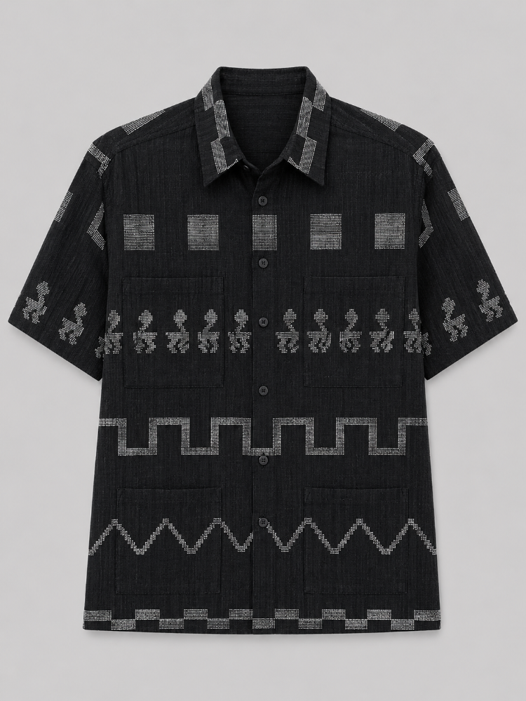 Guayabera Cobán Negra con Blanco