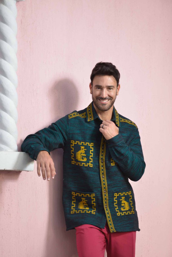 Guayabera Jade con Dorado M/Larga