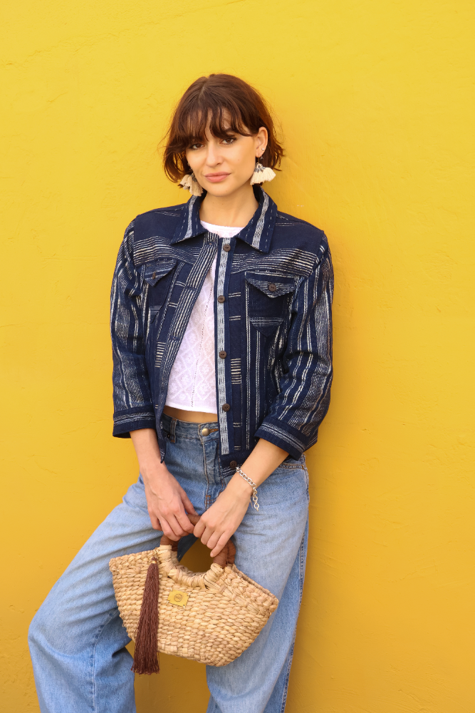 Woman jacket Azul con plateado