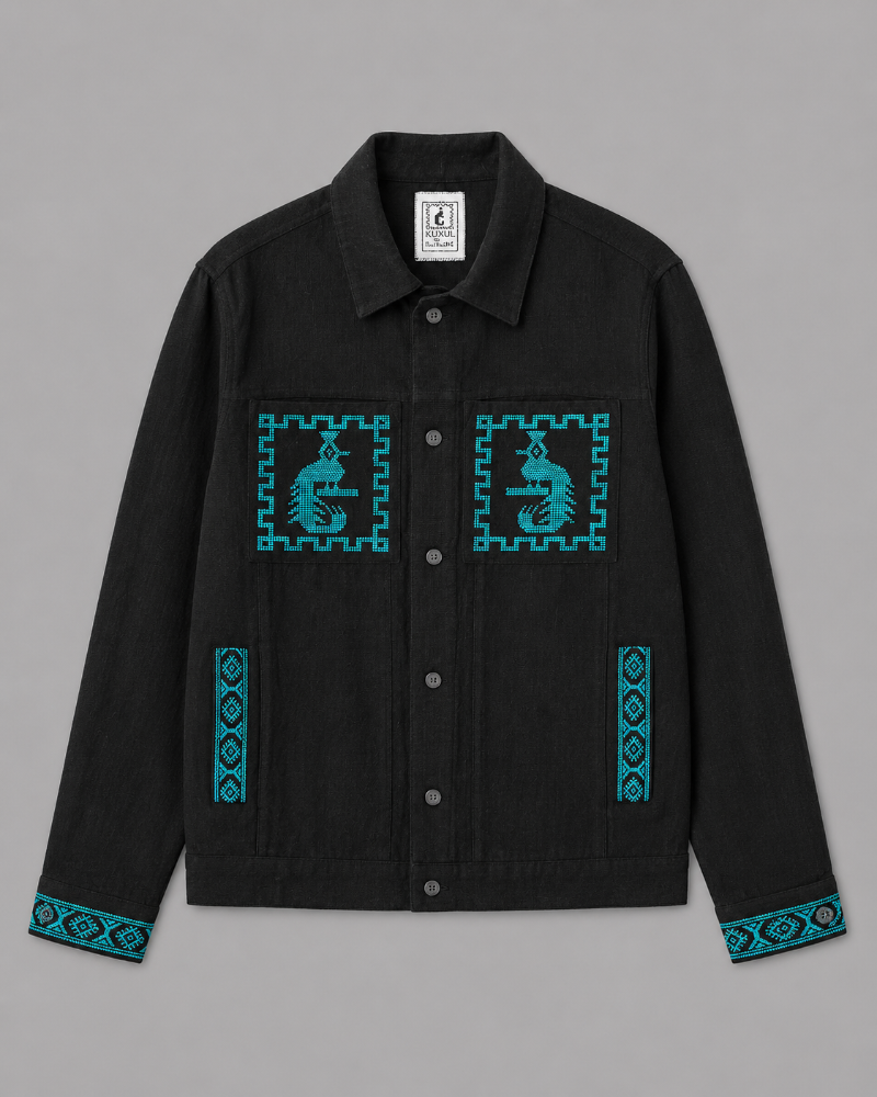 Chaqueta Quetzal Hombre Negro con Turqueza
