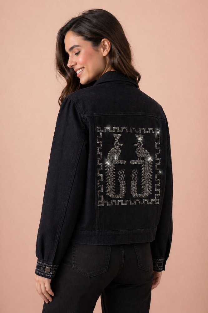 Chaqueta Quetzal Negra con Brillo Plateado