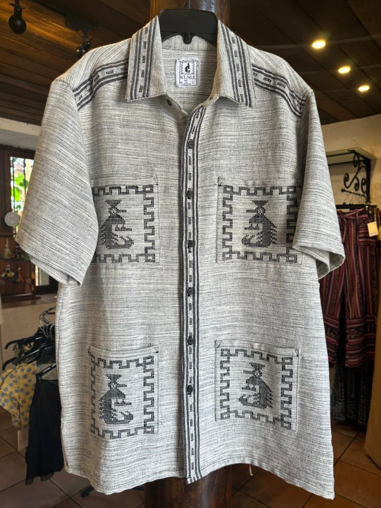 Guayabera Manga Corta Jaspeado Negro con Blanco