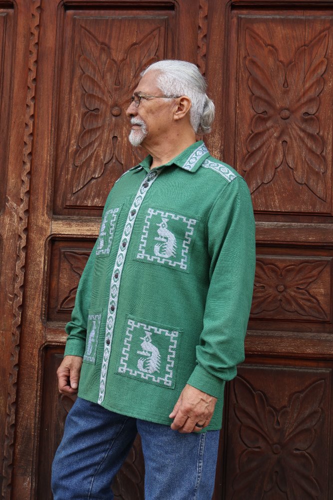 Guayabera Verde con Blanco M/Larga