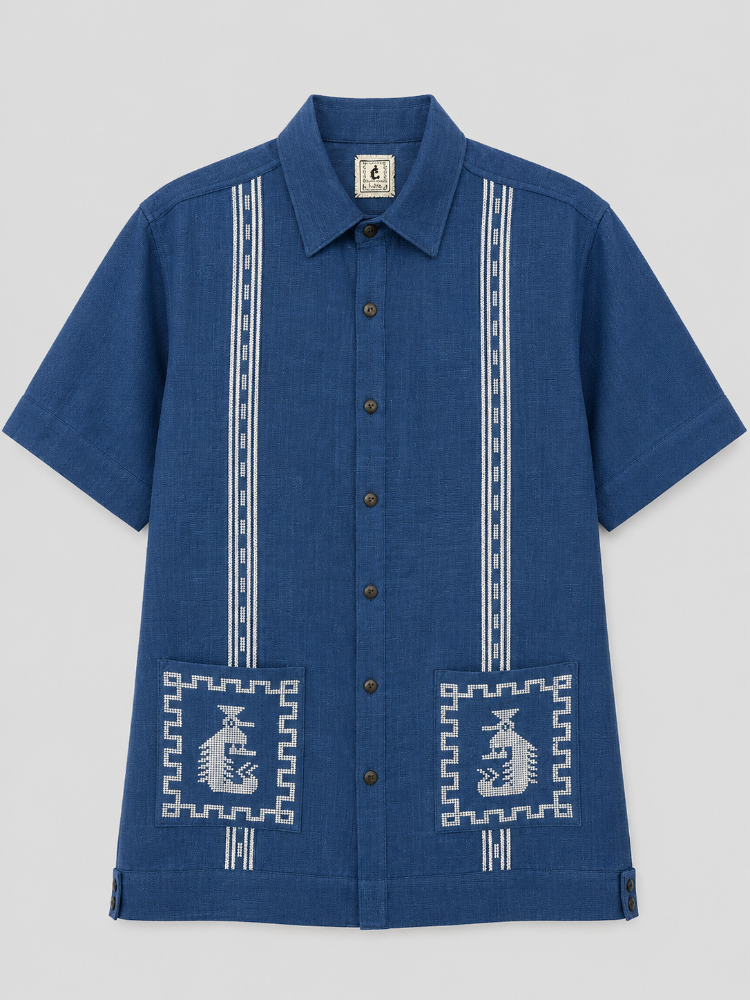 Guayabera 2 Azul con Blanco