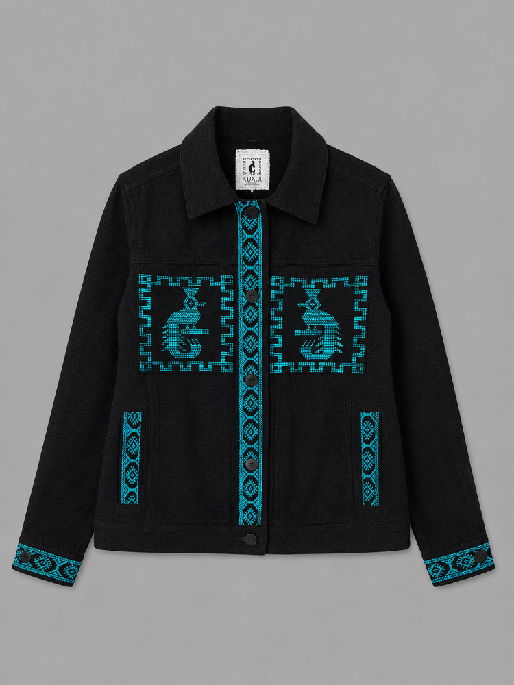 Chaqueta Quetzal Negro con Turqueza