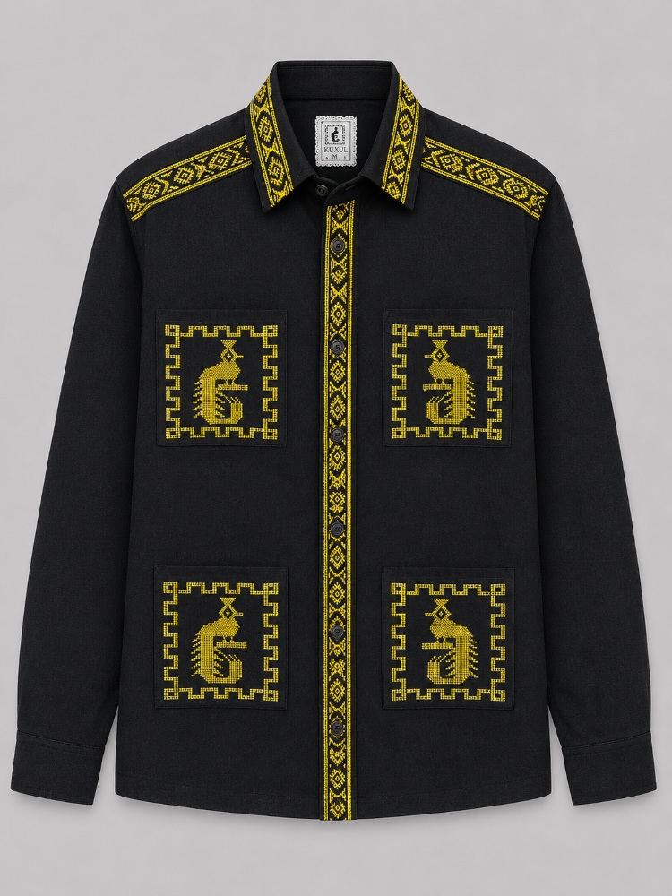 Guayabera Negra con Dorado M/Larga