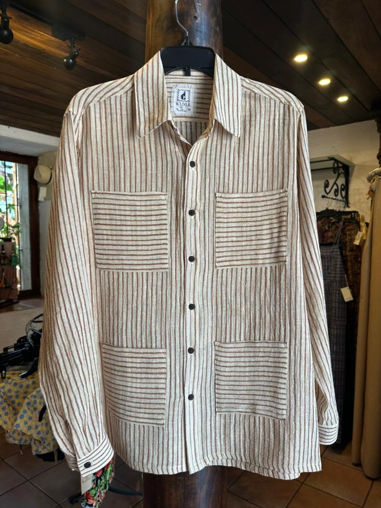Camisa Tela Cobán Beige con Café