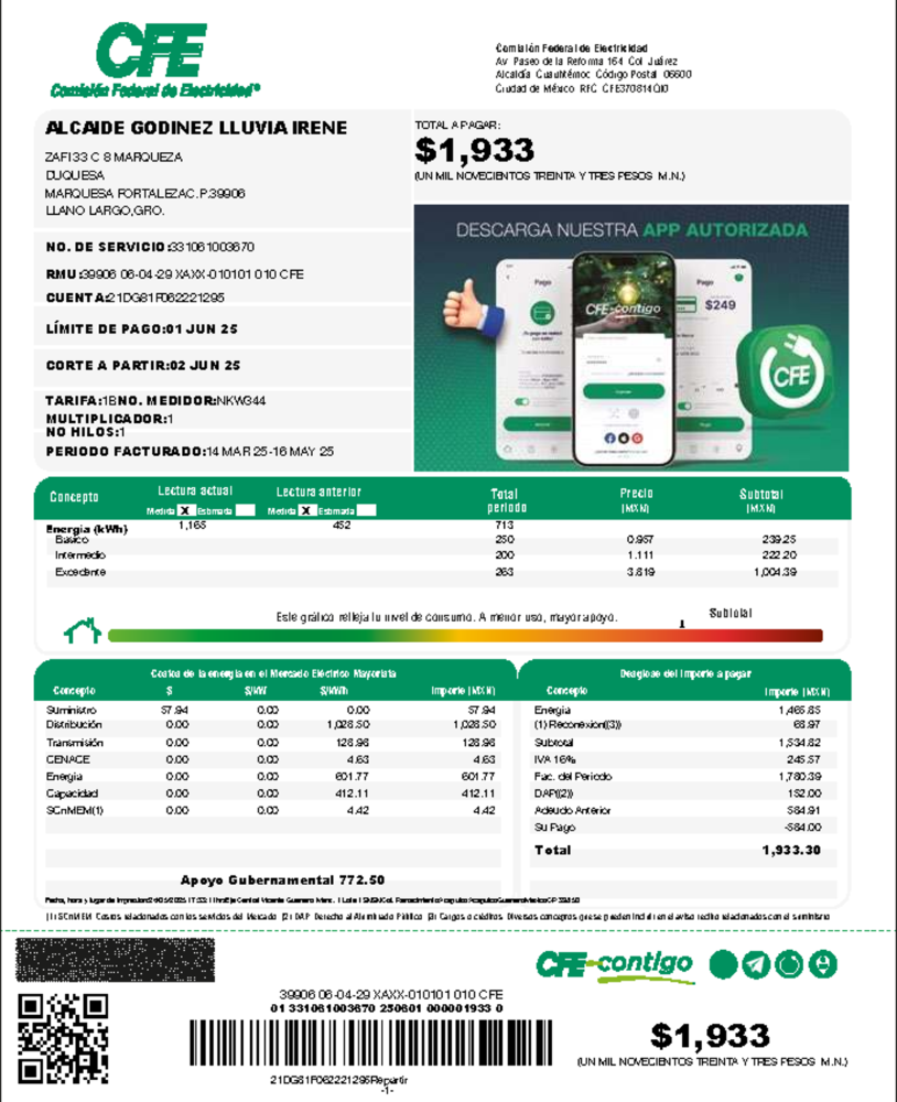 Recibo CFE Color
