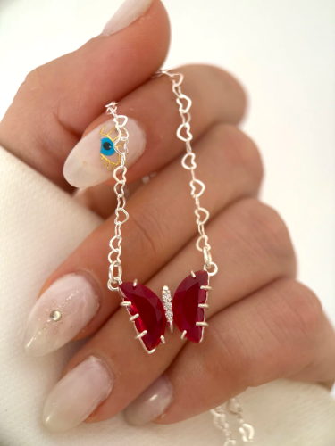 CONJUNTO MARIPOSA ROJA Y CADENA CORAZON (50CM)