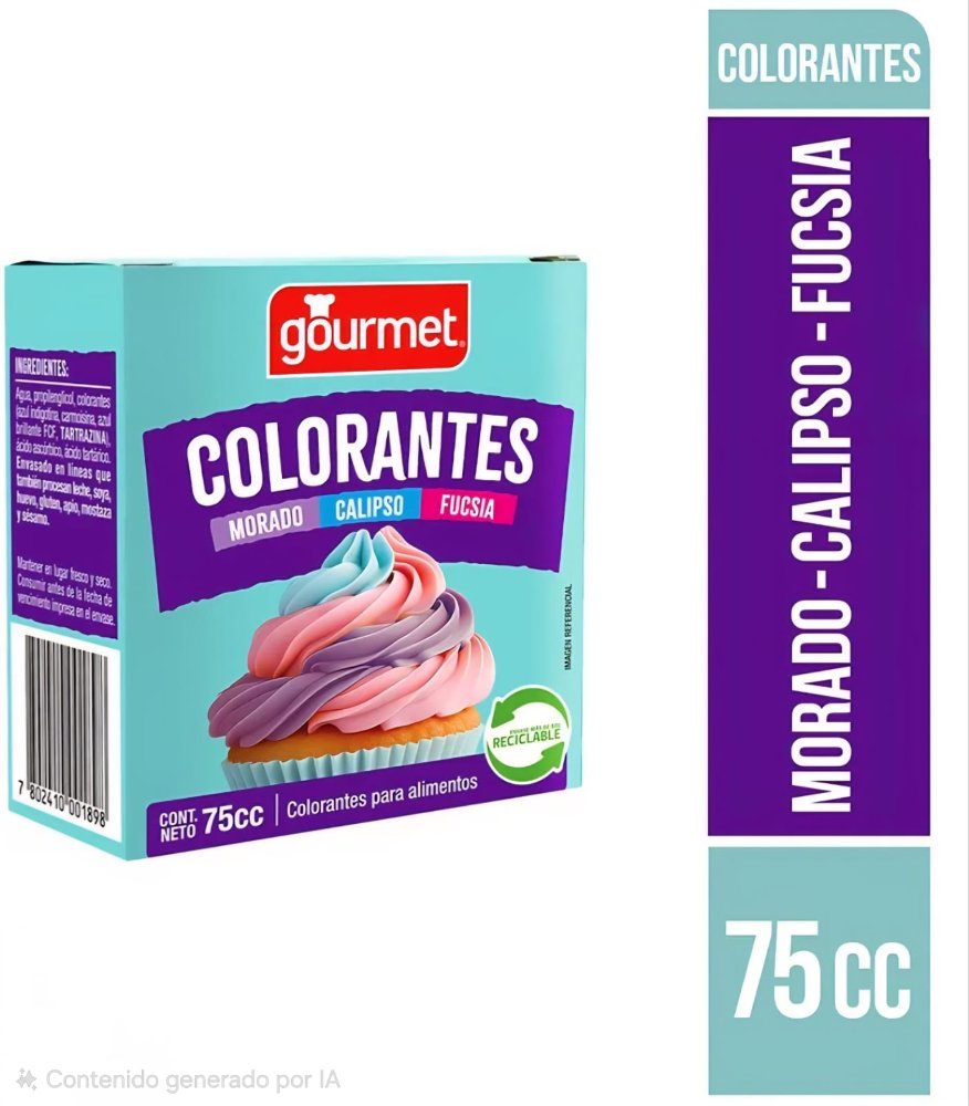 COLORANTES TRADICIONALES MORADO, CALIPSO, FUCSIA 75CC GOURMET