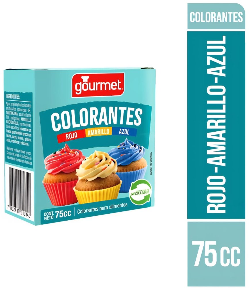 COLORANTES TRADICIONALES ROJO, AMARILLO, AZUL 75CC GOURMET
