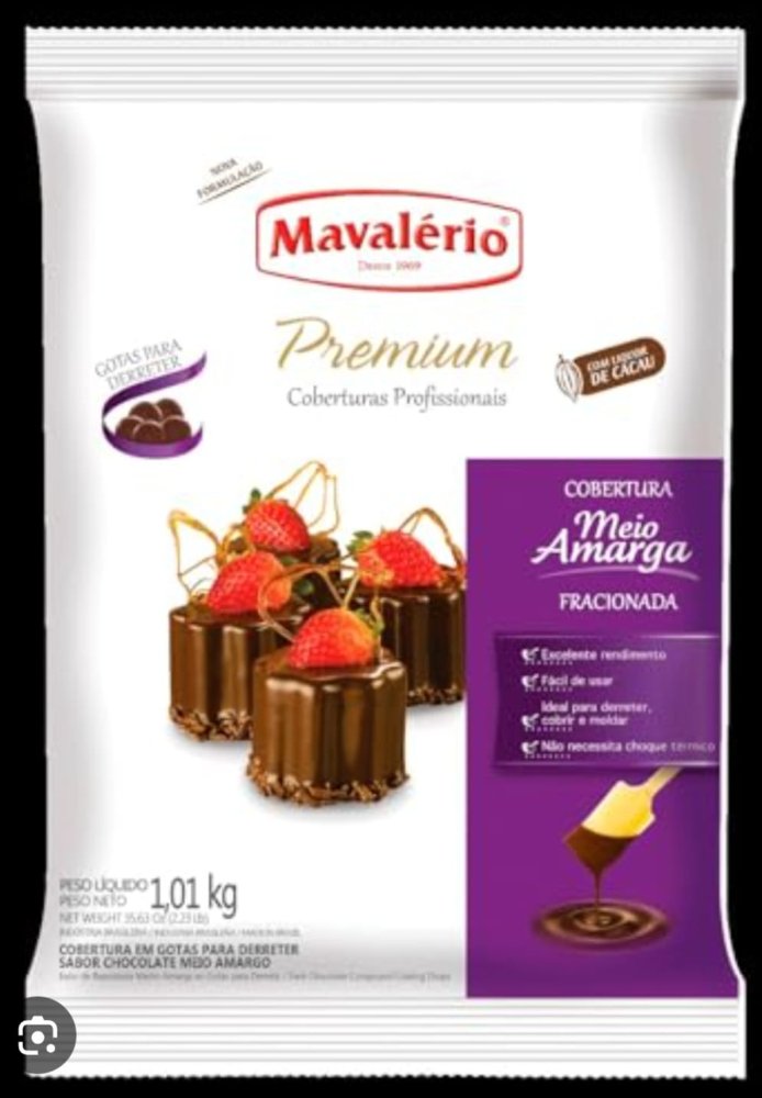 COBERTURA DE CHOCOLATE PREMIUN SEMI AMARGO MAVALERIO 1,01 KG