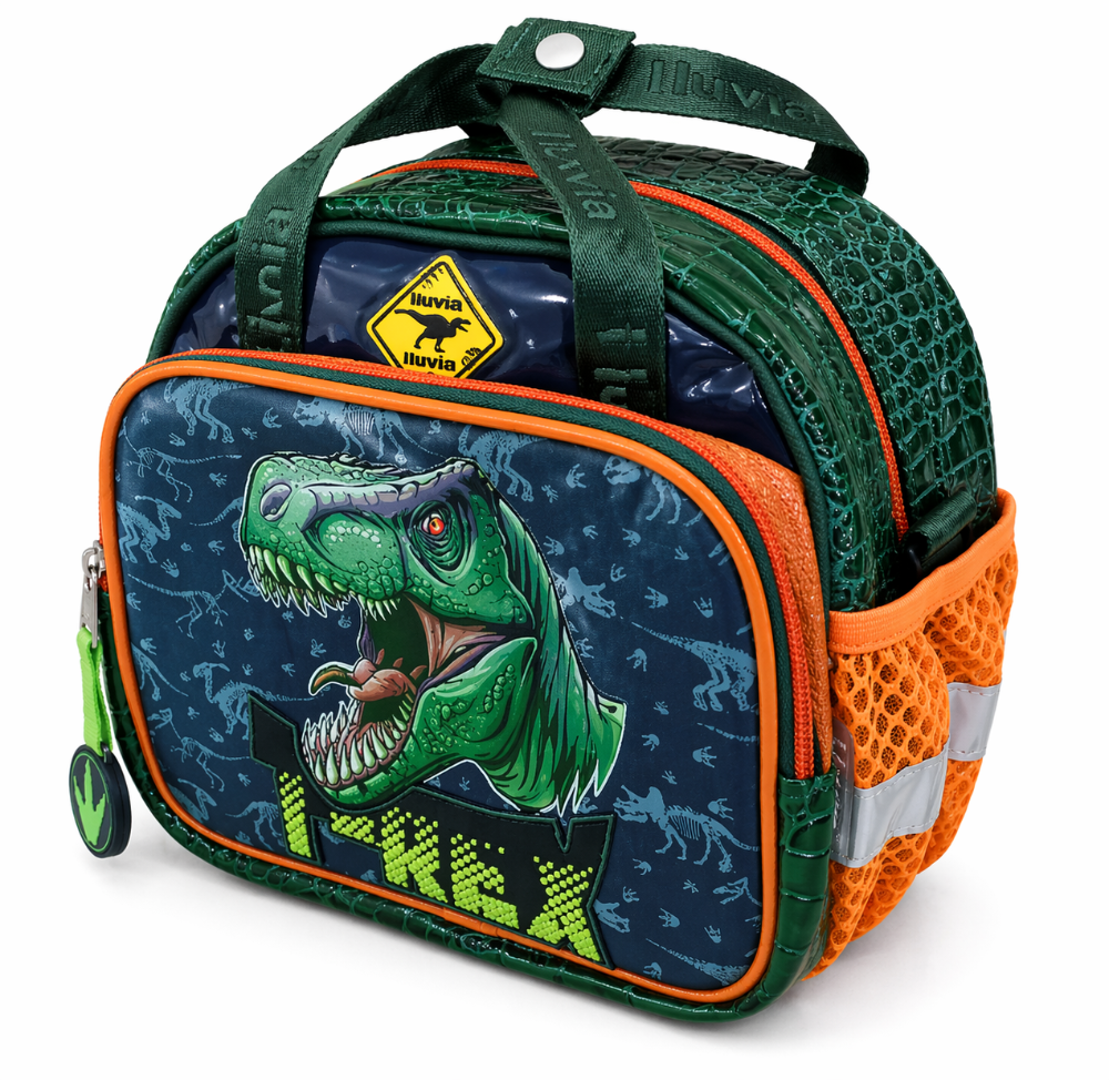 LONCHERA ESCOLAR LLUVIA T-REX VERDE