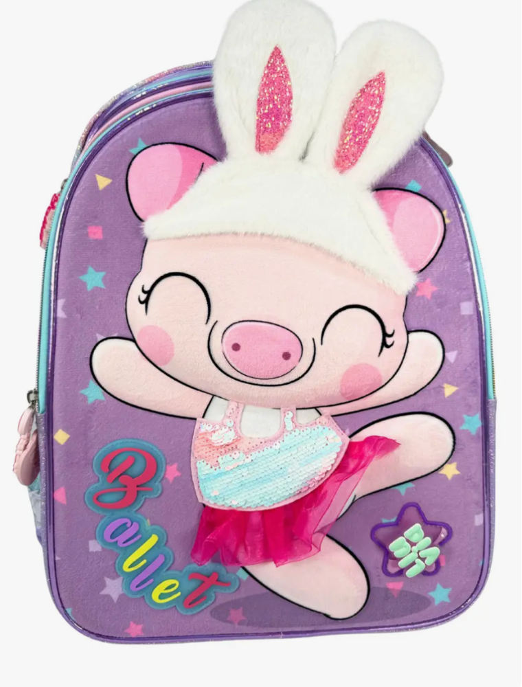 BACKPACK PRIMARIA CERDITA BAILARINA 3D DE PELUCHE