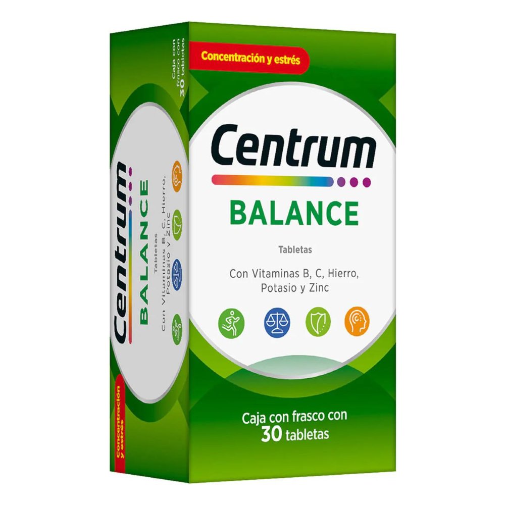 CENTRUM BALANCE vit B, C, HIERRO, POTASIO y ZINC fco c/30