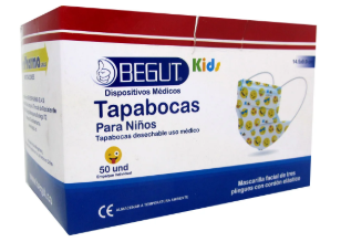 TAPABOCAS NIÑO EMPAQUE INDIVIDUAL BEGUT CAJA X 50 UNDS   -  SEVE HARMA
