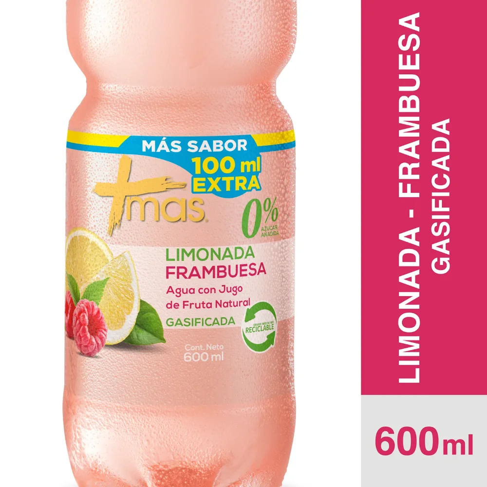 AGUA SABORIZADA +MAS LIMON FRAMBUESA 600ml