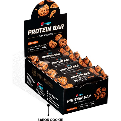 Barra de Proteína com recheio - Display C/ 12 Un. - Growth Supplements Sabor: Cookies and Cream