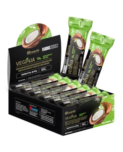 Barra de Proteína Vegana - Display C/ 12 Un. - Growth Supplements Sabor: Chocolate com Coco