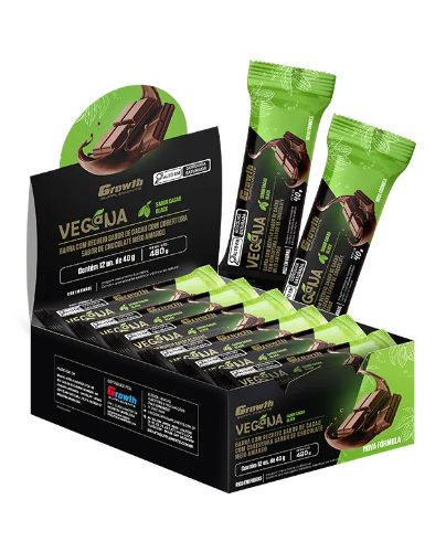 Barra de Proteína Vegana - Display C/ 12 Un. - Growth Supplements Sabor: Cacau Black