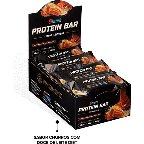 Barra de Proteína com recheio - Display C/ 12 Un. - Growth Supplements Sabor: Churros com doce de leite diet