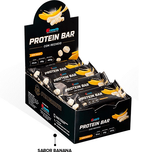 Barra de Proteína com recheio - Display C/ 12 Un. - Growth Supplements Sabor: Banana