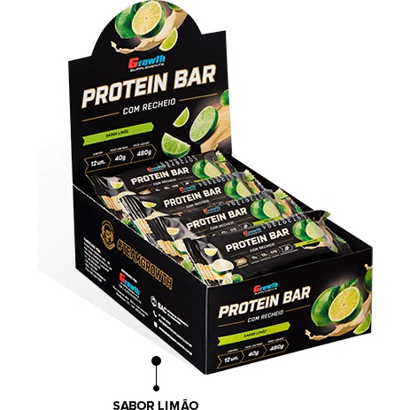 Barra de Proteína com recheio - Display C/ 12 Un. - Growth Supplements Sabor: Limão c/ recheio