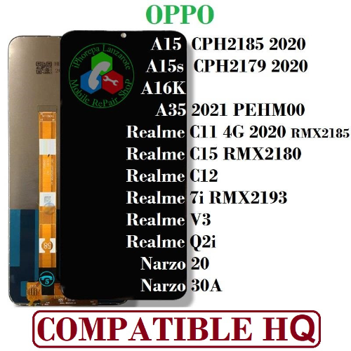 Display Oppo Realme A15 / A15S / A16k / A35 / 30A / C11 4G / C12 / C15 / 7I 2020 / V3 / Q2I / A5 / A9 /A55 / A31
